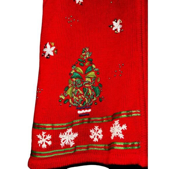 Mercer Street Christmas Sweater Vest Womens L Christmas Tree Snowflakes Beaded - Picture 3 of 8